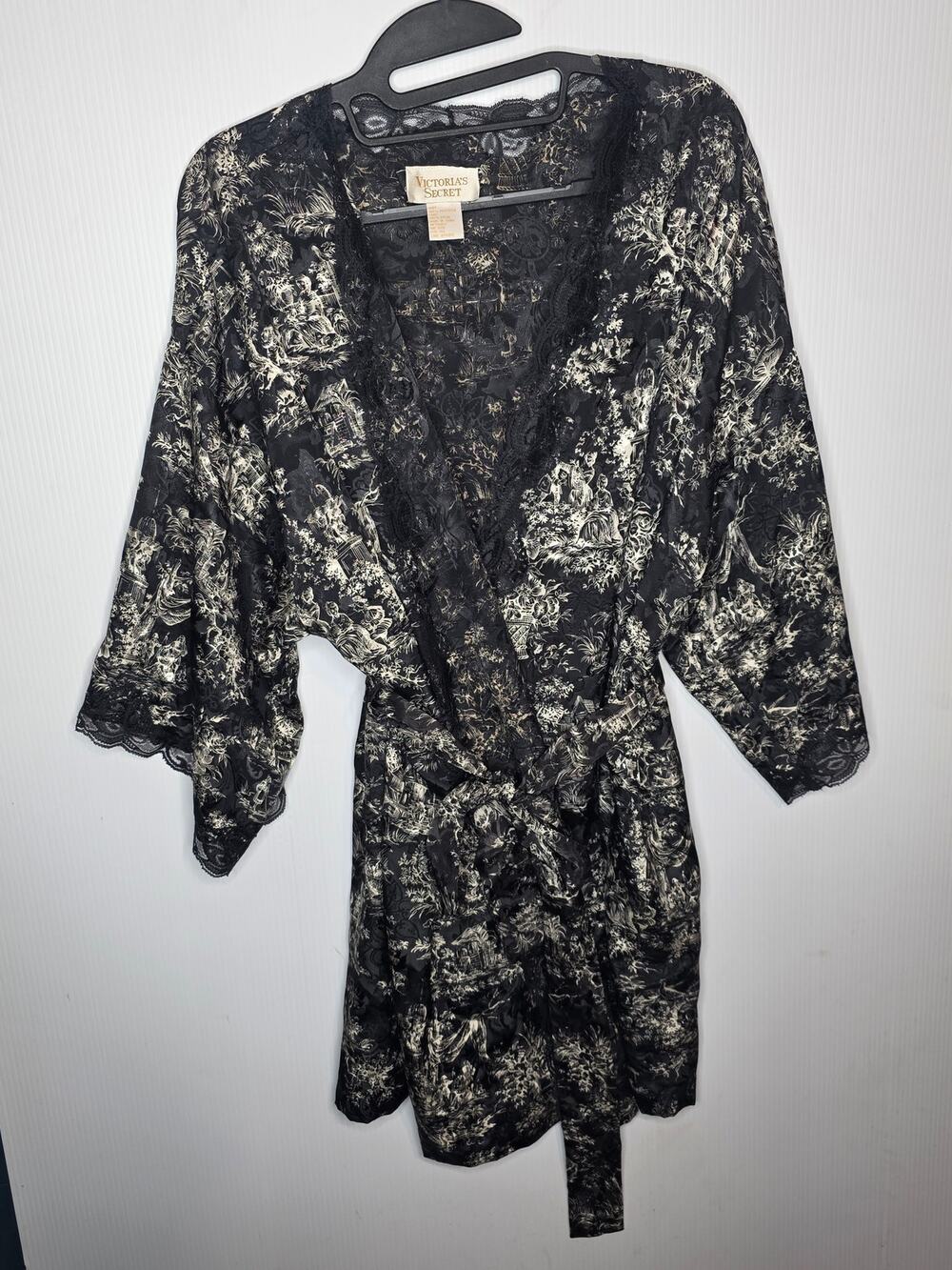 Vintage 90s  Victoria’s Secret Toile de Jouy  Lace Robe & Teddy Lingerie Set M